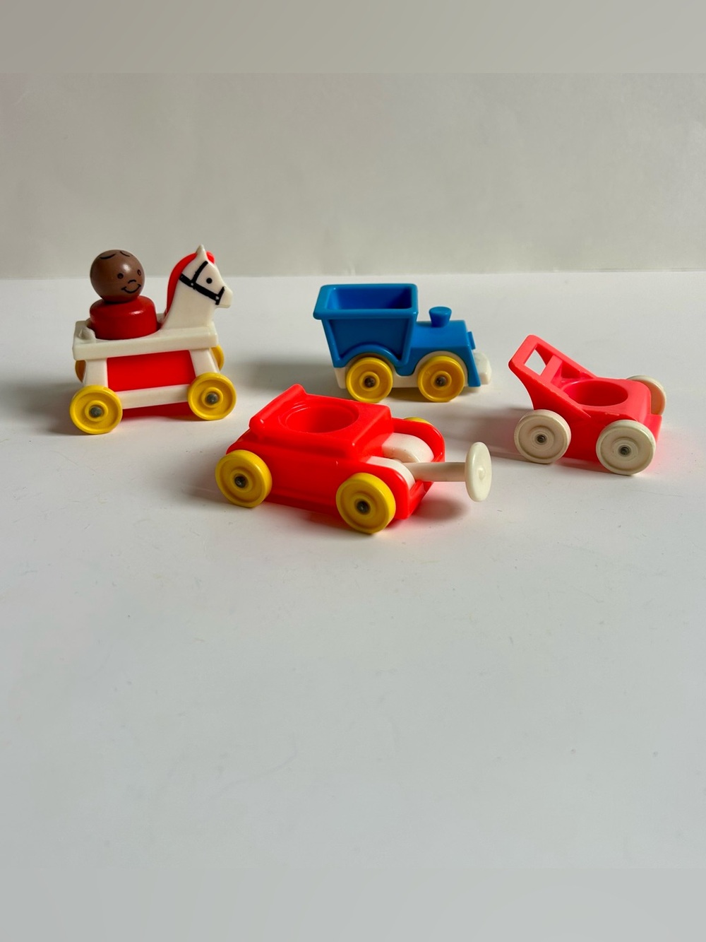 Vintage Fisher Price Train Horse Wagon and Lawnmower made in USA